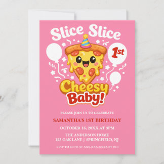 Slice Slice Baby Pizza Mädchen 1. Geburtstagsfoto Einladung