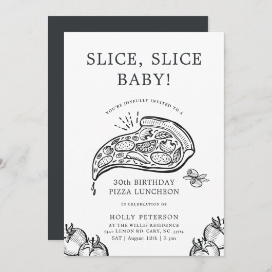 Slice, Slice Baby | Pizza Themed Birthday Luncheon Einladung (Vorne/Hinten)