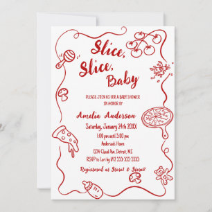 Slice Slice Baby Rote Doodle Pizza Baby Shower Einladung