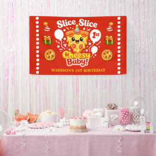 Slice Slice Cheesy Baby Pizza 1. Geburtstag Mittel Banner