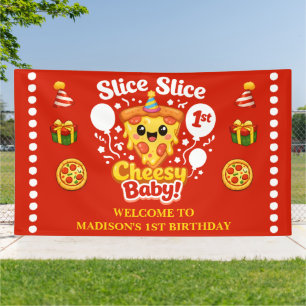 Slice Slice Cheesy Baby Pizza 1. Geburtstag Willko Banner