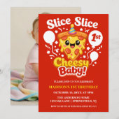 Slice Slice Cheesy Baby Pizza 1st Birthday Digital Einladung (Vorne/Hinten)
