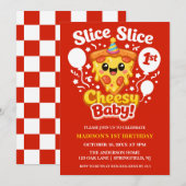 Slice Slice Cheesy Baby Pizza 1st Birthday Einladung (Vorne/Hinten)