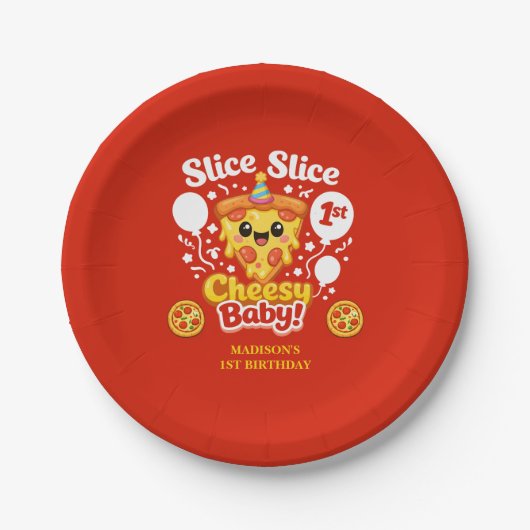 Slice Slice Cheesy Baby Pizza 1st Birthday Pappteller (Vorderseite)