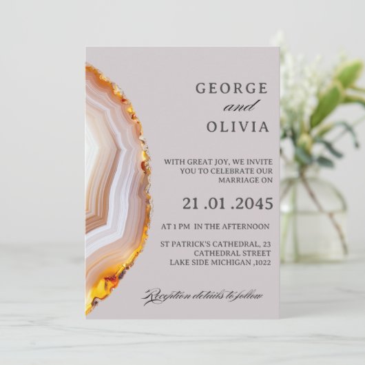 Sliced Agate Abstract Wedding Einladung (Stehend Vorderseite)