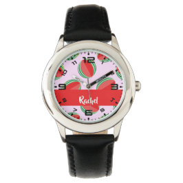 Sliced watermelon pattern on pink armbanduhr