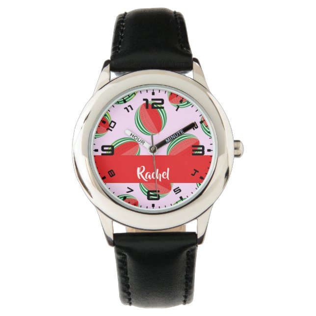 Sliced watermelon pattern on pink armbanduhr (Vorderseite)