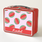 Sliced watermelon pattern on pink metall brotdose (Vorderseite)