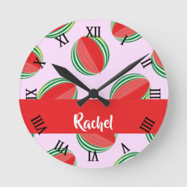 Sliced watermelon pattern on pink runde wanduhr