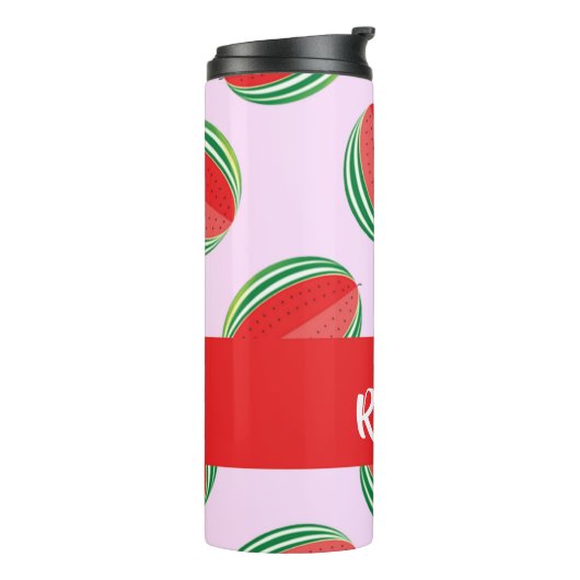 Sliced watermelon pattern on pink thermosbecher (Nach links gedreht)