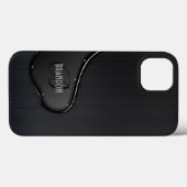 Slick Black Metallic Texture Monogram Case-Mate iPhone Hülle (Rückseite (Horizontal))