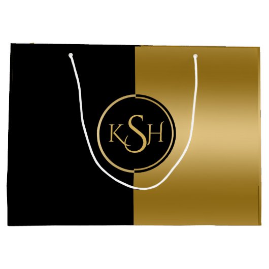 Slick Gold & Black Modern Geometric Design Große Geschenktüte (Rückseite)