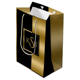 Slick Gold & Black Modern Geometric Design Mittlere Geschenktüte