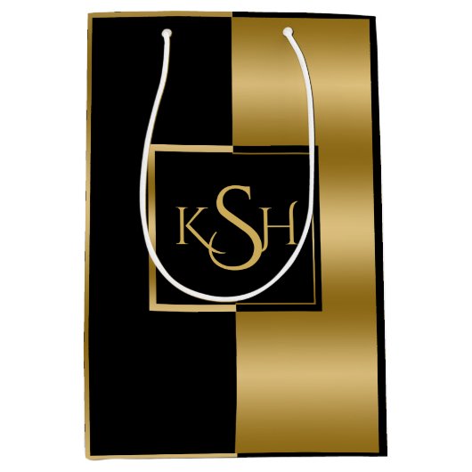 Slick Gold & Black Modern Geometric Design Mittlere Geschenktüte (Vorderseite)