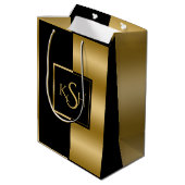 Slick Gold & Black Modern Geometric Design Mittlere Geschenktüte (Rückseite Schrägansicht)