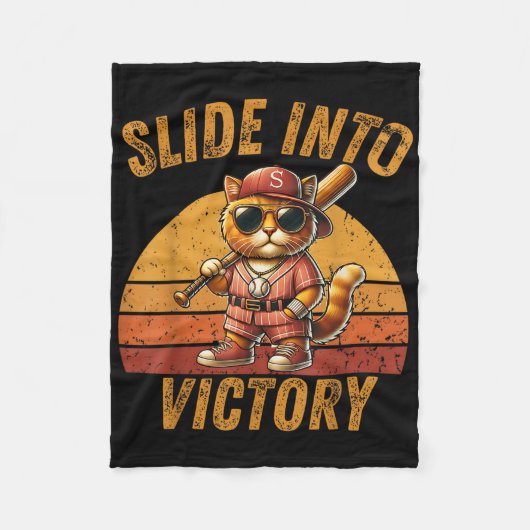 Slide in Vicente Funny Funny Cat Baseball Sunset V Fleecedecke (Vorderseite)
