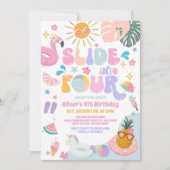Slide Into Four Pool Party Summer 4th Birthday Einladung (Vorderseite)