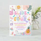 Slide Into Four Pool Party Summer 4th Birthday Einladung (Stehend Vorderseite)