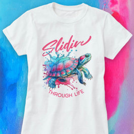 Slidin' Through Life Red Oared Slider Turtle T-Shirt
