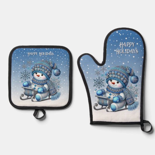 Sliding Snowman Holiday Ofenhandschuh & Topflappen-Set (Vorderseite)