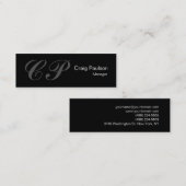 Slim Black Grey Script Monogram Business Card Mini Visitenkarte (Vorne/Hinten)