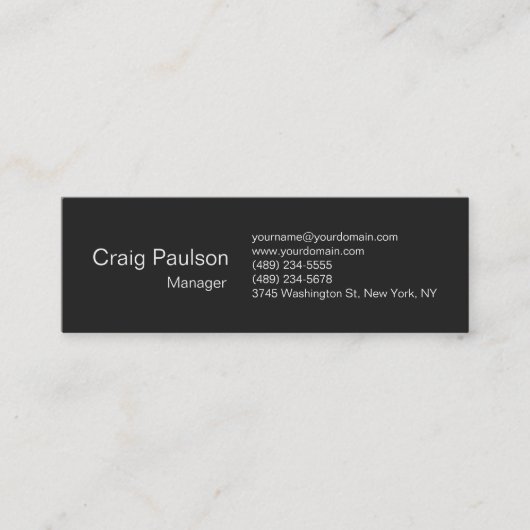 Slim Contemporary Dark Gray Mini Business Card Mini Visitenkarte (Vorderseite)