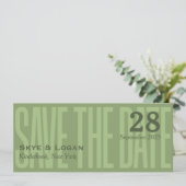 Slim Elegante Typografie Save the Date grün (Stehend Vorderseite)