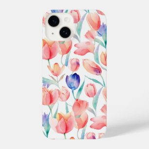 Slim Fit Watercolor Tulips Muster iPhone 14 Fall Hülle