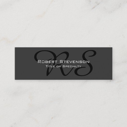 Slim Grau Black Script Monogram Business Card Mini Visitenkarte (Vorderseite)