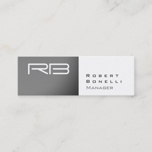 Slim Grau White Monogram Manager Business Card Mini Visitenkarte (Vorderseite)