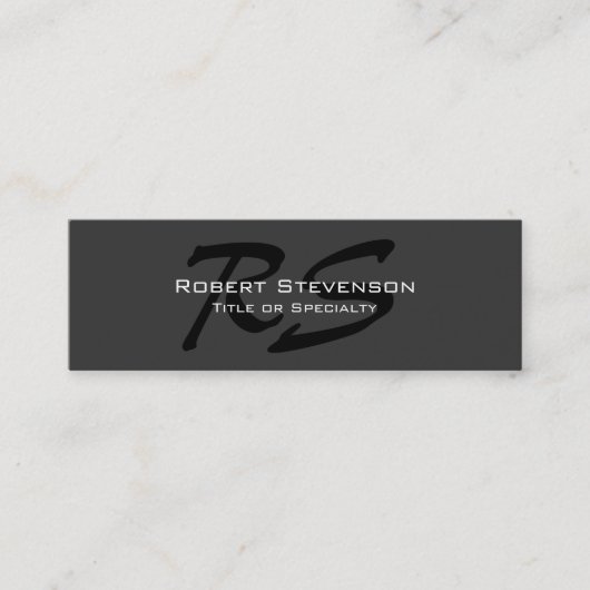 Slim Gray Black Script Monogram Mini Business Card Visitenkarte (Vorderseite)