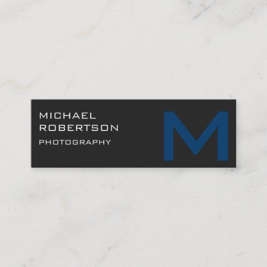 Slim Gray Blue Monogram Fotograf Business Card Mini Visitenkarte (Vorderseite)