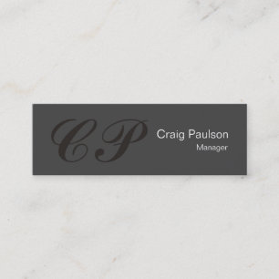 Slim Gray Calligraphy Monogram Business Card Mini Visitenkarte