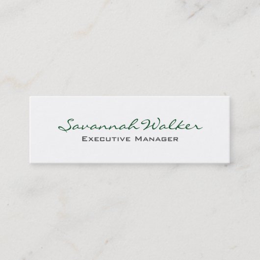 Slim Green White Handwriting Beruflich Trendy Mini Visitenkarte (Vorderseite)