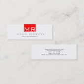 Slim Modern Monogram White Red Business Card Mini Visitenkarte (Vorne/Hinten)