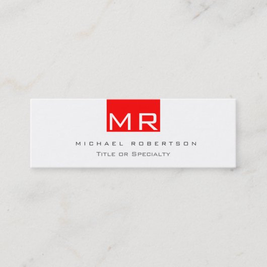 Slim Modern Monogram White Red Business Card Mini Visitenkarte (Vorderseite)