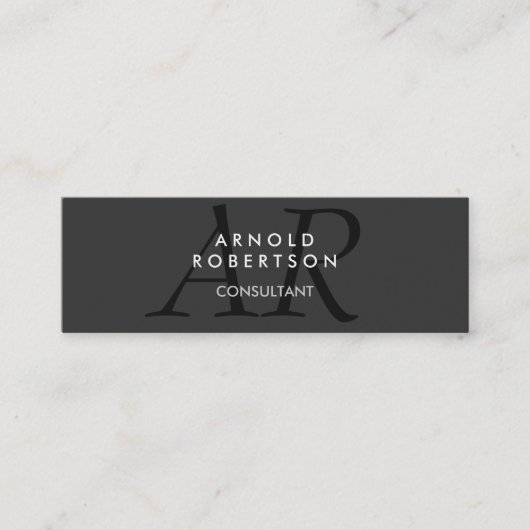 Slim Monogram Schlicht Gray Trendy Business Card Mini Visitenkarte (Vorderseite)
