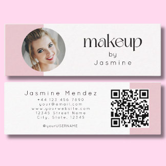 Slim Pink White Beauty Professional MUA Foto Qr Mini Visitenkarte