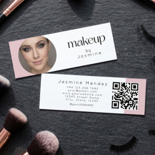 Slim Pink White Beauty Professional MUA Photo Qr Mini Visitenkarte