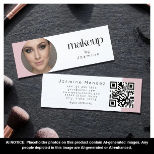 Slim Pink White Beauty Professional MUA Photo Qr Mini Visitenkarte