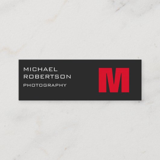 Slim Red Gray Monogram Fotograf Business Card Mini Visitenkarte (Vorderseite)