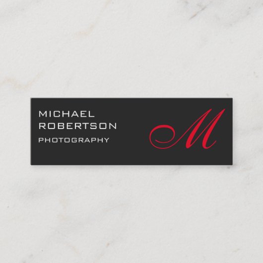 Slim Red Gray Monogram Fotograf Business Card Mini Visitenkarte (Vorderseite)