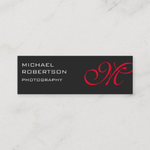 Slim Red Gray Monogram Fotograf Business Card Mini Visitenkarte