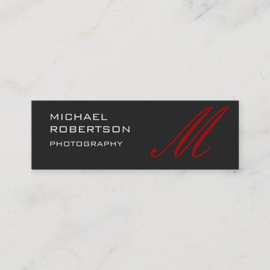 Slim Red Gray Monogram Fotograf Business Card Mini Visitenkarte (Vorderseite)