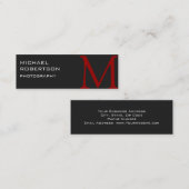 Slim Red Gray Monogram Fotograf Business Card Mini Visitenkarte (Vorne/Hinten)