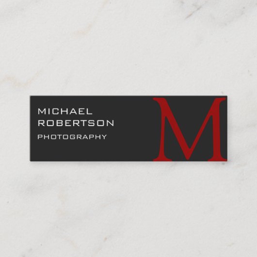 Slim Red Gray Monogram Fotograf Business Card Mini Visitenkarte (Vorderseite)