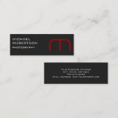 Slim Red Gray Monogram Fotograf Business Card Mini Visitenkarte (Vorne/Hinten)