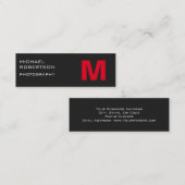 Slim Red Gray Monogram Fotograf Business Card Mini Visitenkarte (Vorne/Hinten)