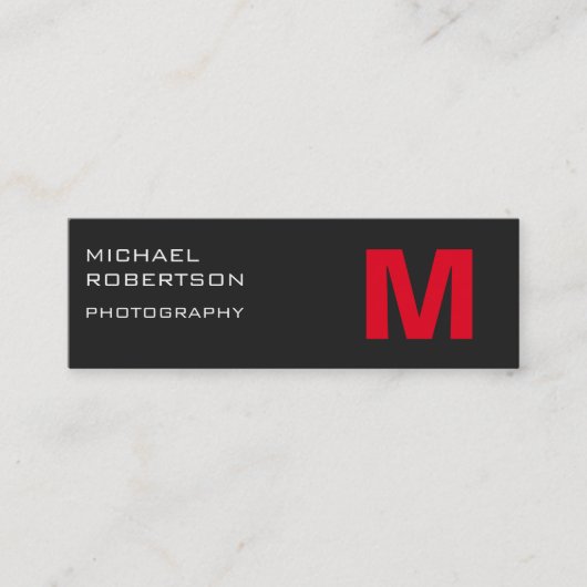 Slim Red Gray Monogram Fotograf Business Card Mini Visitenkarte (Vorderseite)
