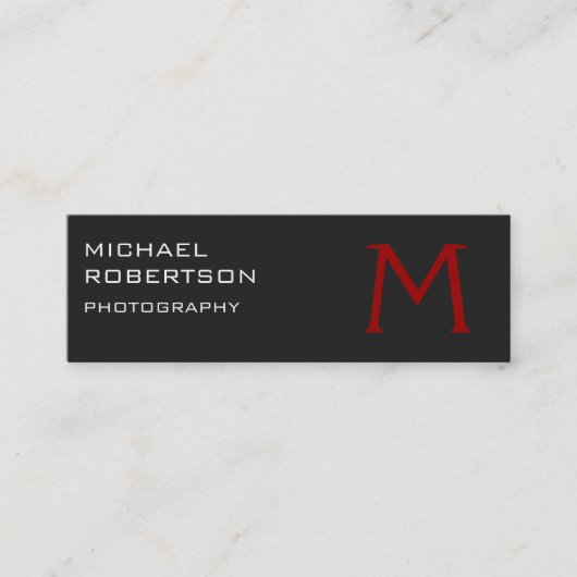 Slim Red Gray Monogram Fotograf Business Card Mini Visitenkarte (Vorderseite)